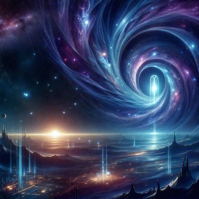 The primary subject of the image is a spiral-shaped structure with a blue and purple hue, surrounded by a vibrant and colorful background. The setting appears to be a futuristic cityscape, with a mix of natural and artificial elements. The visual style of the image is a digital art or illustration, showcasing a creative and imaginative interpretation of the spiral structure. The colors and mood of the image are lively and energetic, with a sense of wonder and expl